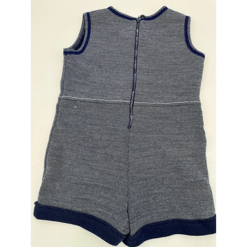 Vtg 60s 70s Renzo Italy Toddler Knit Romper Blue White Sailboat Sz T3
